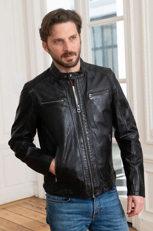 Men's Genuine Black Leather Jacket MLJ 05
