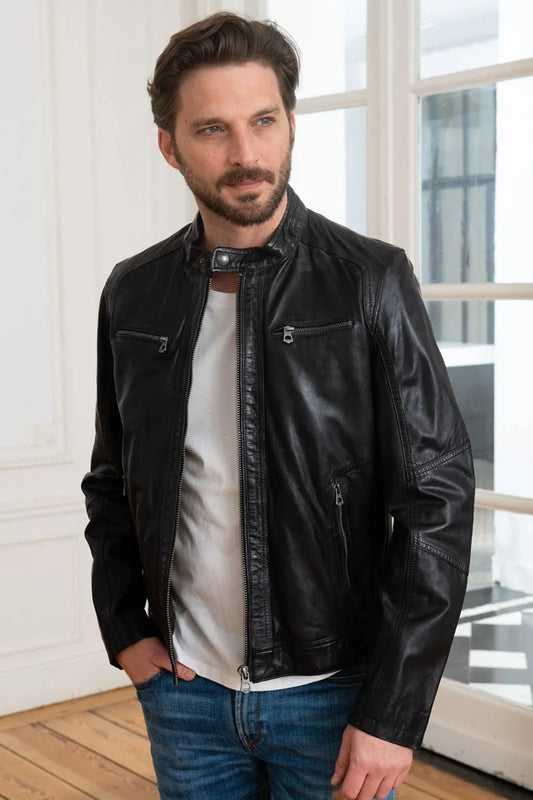 Men's Genuine Black Leather Jacket MLJ 05