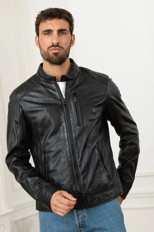 Men's Genuine Black Leather Jacket MLJ 07