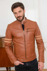 Men's Genuine Tan Leather Jacket MLJ 08