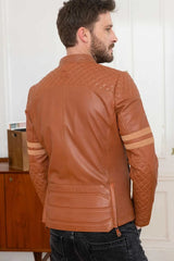 Men's Genuine Tan Leather Jacket MLJ 08