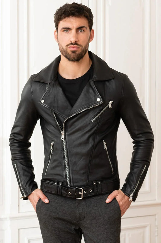 Men's Genuine Black Leather Jacket MLJ 09