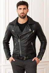 Men's Genuine Black Leather Jacket MLJ 09