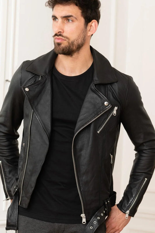 Men's Genuine Black Leather Jacket MLJ 09