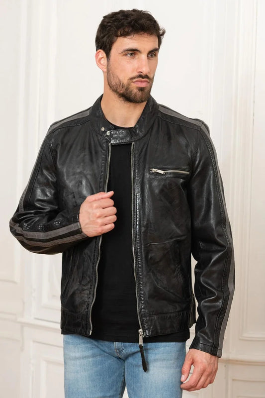 Men's Genuine Black Leather Jacket MLJ 10