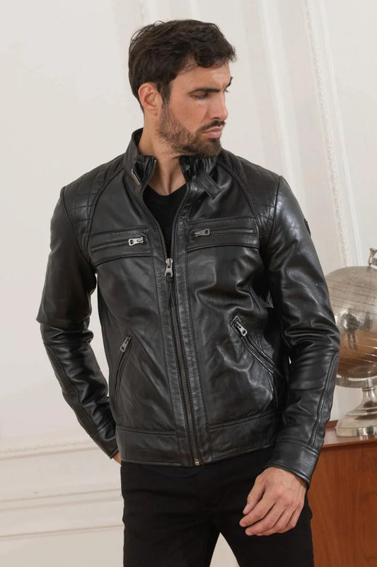 Men's Genuine Black Leather Jacket MLJ 11
