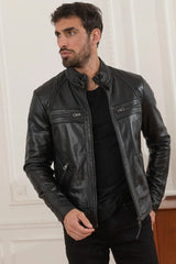 Men's Genuine Black Leather Jacket MLJ 11