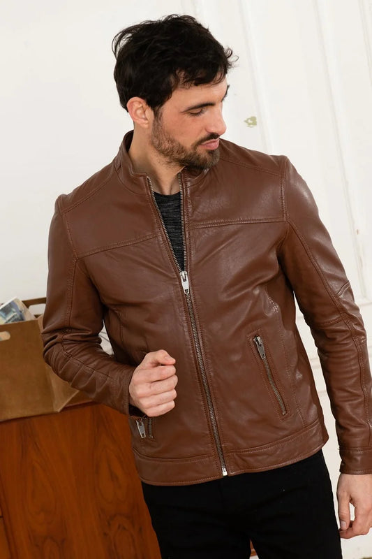 Men's Genuine Brown Leather Jacket MLJ 12
