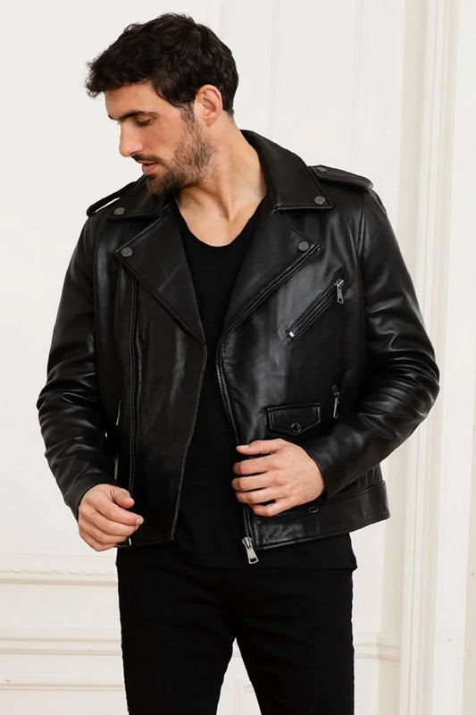 Men's Genuine Black Leather Jacket MLJ 13