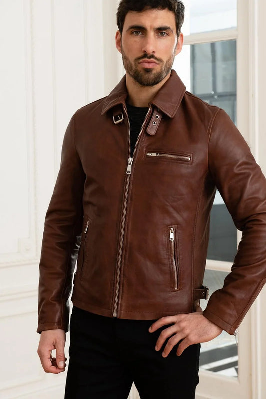 Men's Genuine Brown Leather Jacket MLJ 14