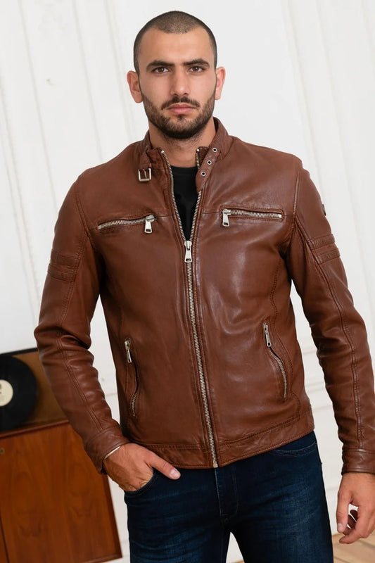 Men's Genuine Tan Leather Jacket MLJ 17