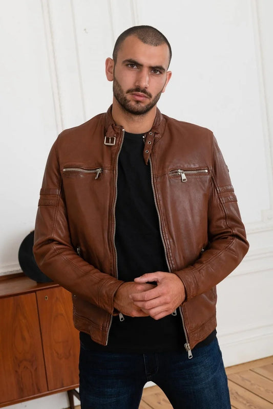 Men's Genuine Tan Leather Jacket MLJ 17