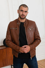 Men's Genuine Tan Leather Jacket MLJ 17
