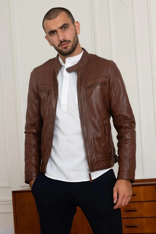 Men's Genuine Brown Leather Jacket MLJ 18