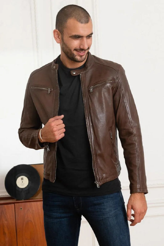 Men's Genuine Brown Leather Jacket MLJ 26