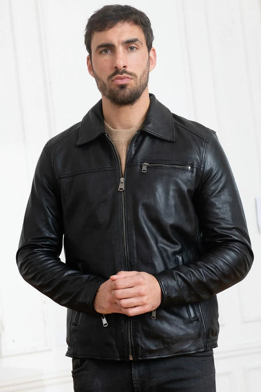 Men's Genuine Black Leather Jacket MLJ 28