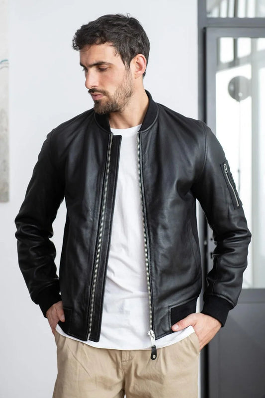 Men's Genuine Black Leather Jacket MLJ 32