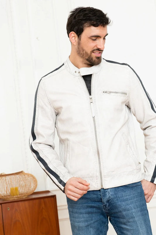 Men's Genuine White Leather Jacket MLJ 35