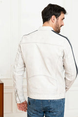 Men's Genuine White Leather Jacket MLJ 35