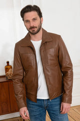 Men's Genuine Brown Leather Jacket MLJ 38