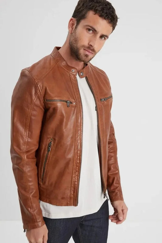 Men's Genuine Tan Leather Jacket MLJ 39