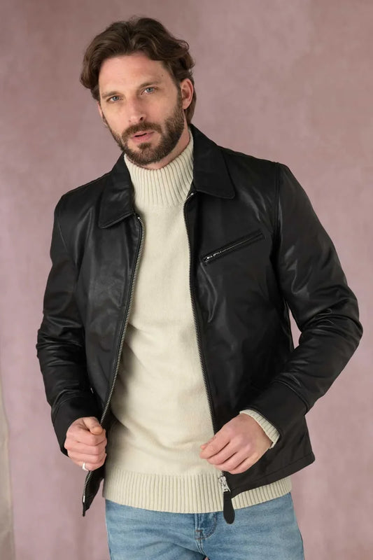 Men's Genuine Black Leather Jacket MLJ 41