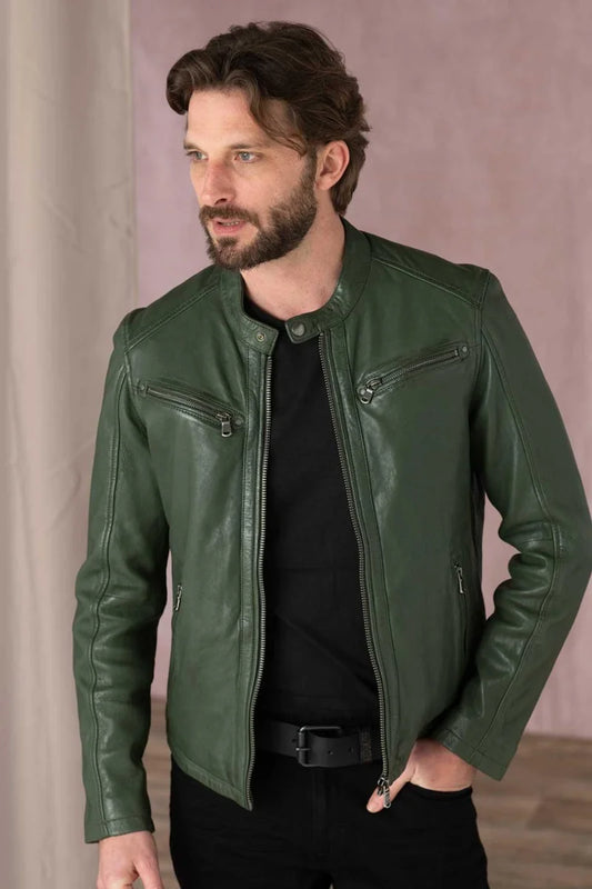 Men's Genuine Green Leather Jacket MLJ 42