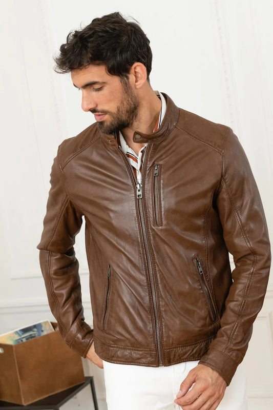 Men's Genuine Brown Leather Jacket MLJ 44