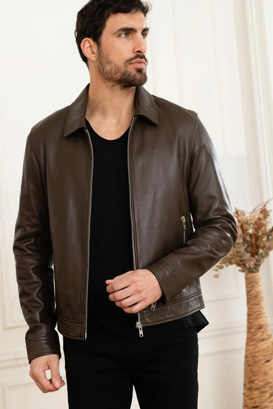 Men's Genuine Brown Leather Jacket MLJ 46