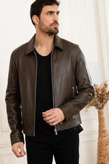 Men's Genuine Brown Leather Jacket MLJ 46