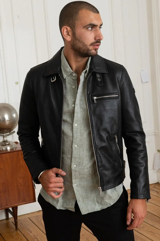 Men's Genuine Black Leather Jacket MLJ 48
