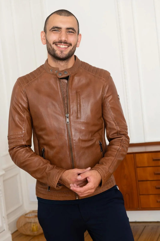 Men's Genuine Tan Leather Jacket MLJ 49