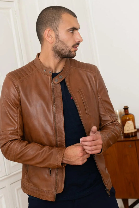 Men's Genuine Tan Leather Jacket MLJ 49