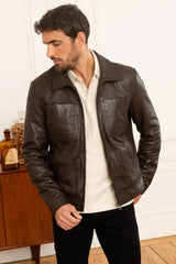Men's Genuine Brown Leather Jacket MLJ 50