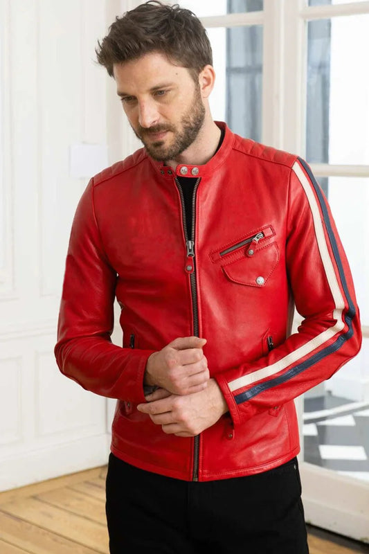 Men's Genuine Red Leather Jacket MLJ 52