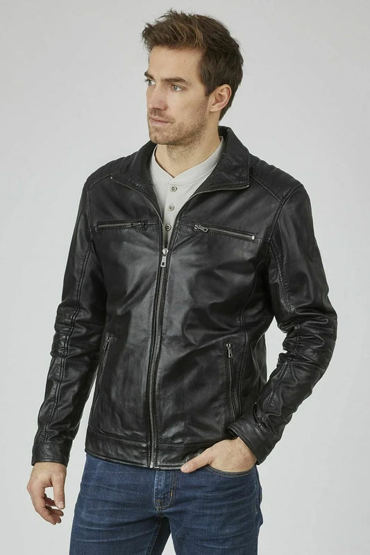 Men's Genuine Black Leather Jacket MLJ 57