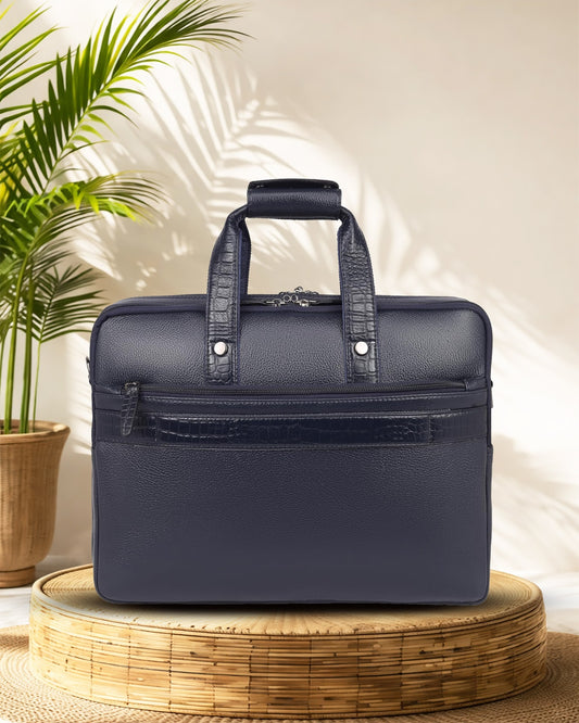 Morvani : Genuine Leather Laptop Office Bag Blue