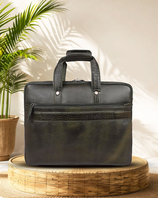 Morvani : Genuine Leather Laptop Office Bag Green