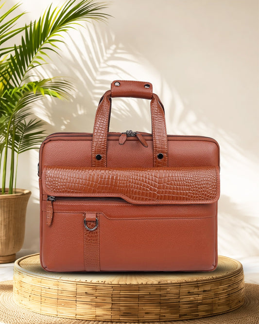 Morvani : Genuine Leather Laptop Office Bag Tan
