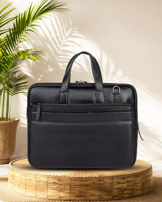 Zerano : Genuine Leather Laptop Office Bag Black
