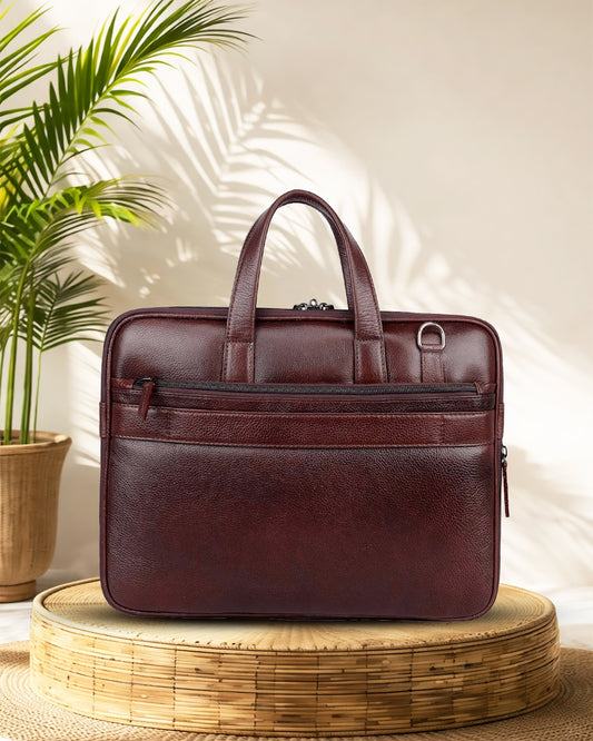 Zerano : Genuine Leather Laptop Office Bag Brown
