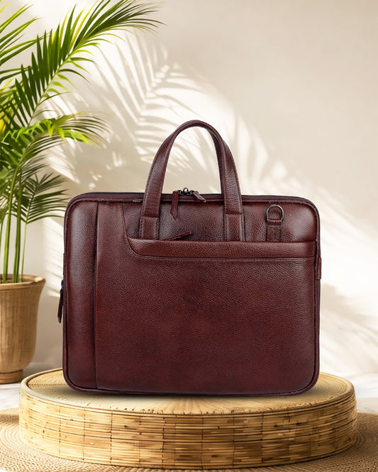 Zerano : Genuine Leather Laptop Office Bag Brown