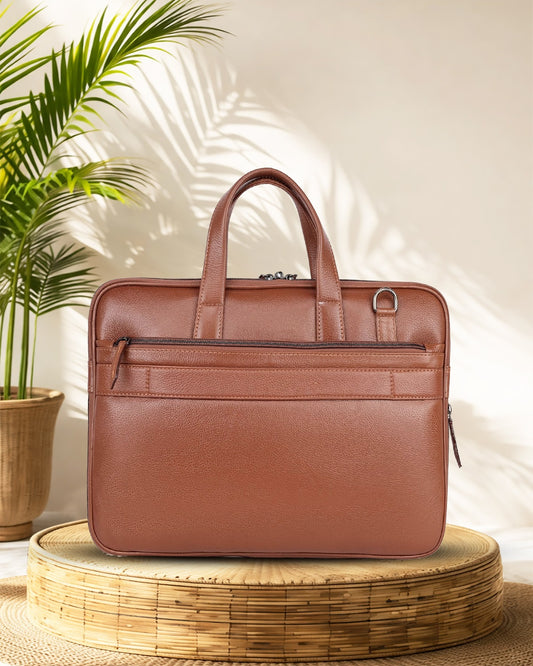 Zerano : Genuine Leather Laptop Office Bag Tan
