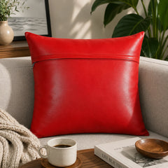 Genuine Leather Square Cushion Cover Red