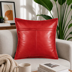 Genuine Leather Square Pillow Cover Red