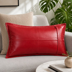 Genuine Leather Rectangle Pillow Cover Red