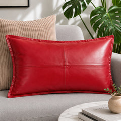 Genuine Leather Rectangle Pillow Cover Red