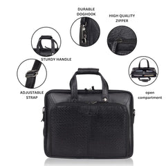 Álvaro : Genuine Leather Laptop Office Bag Black