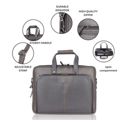 Álvaro : Genuine Leather Laptop Office Bag Gray