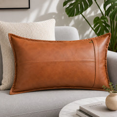 Genuine Leather Rectangle Pillow Cover Tan